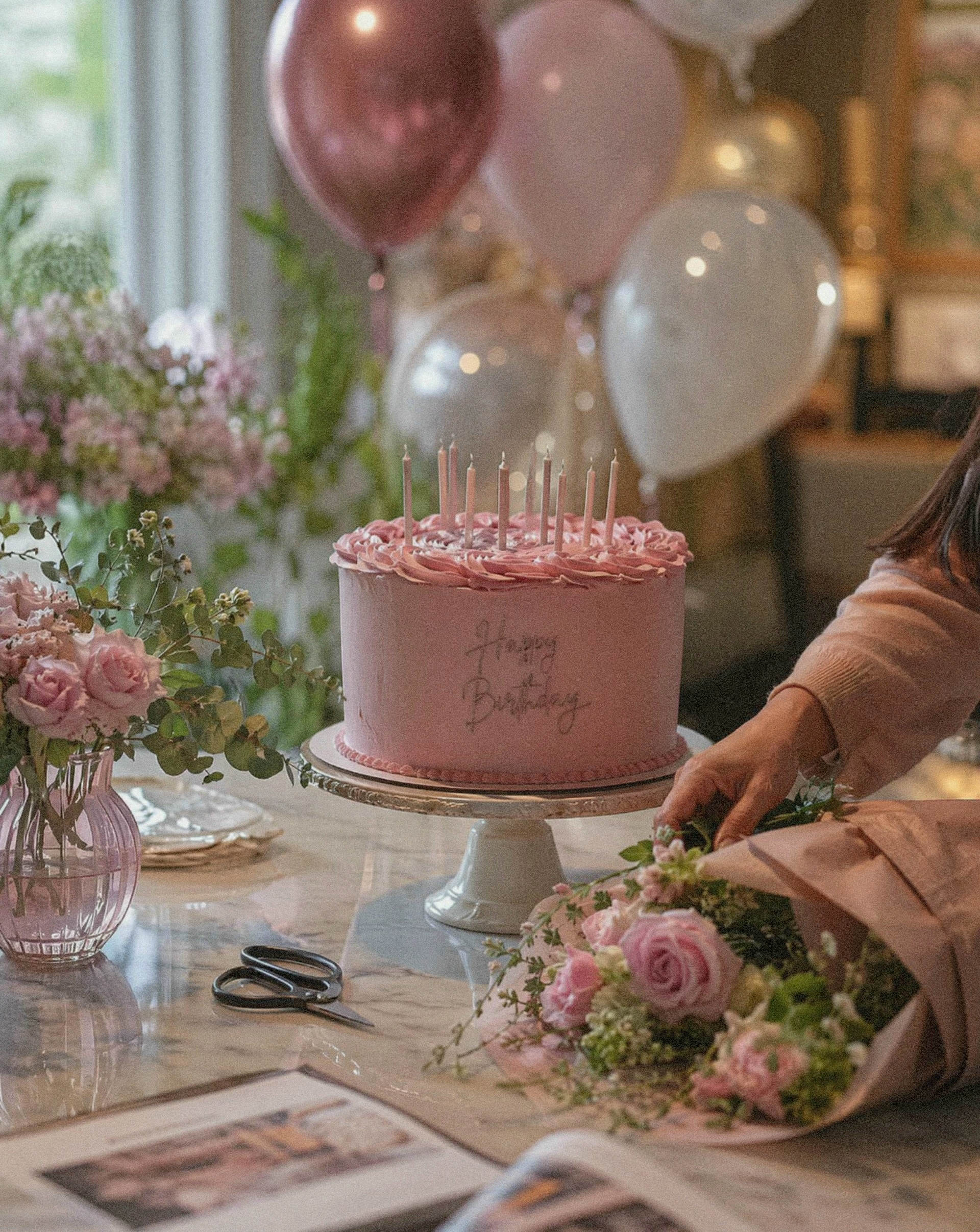 Birthday celebration with flowers